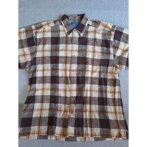 Canopy Clothing Co. Men's XL Plaid Button Shirt Short Sleeve Pocket Brown Cotton